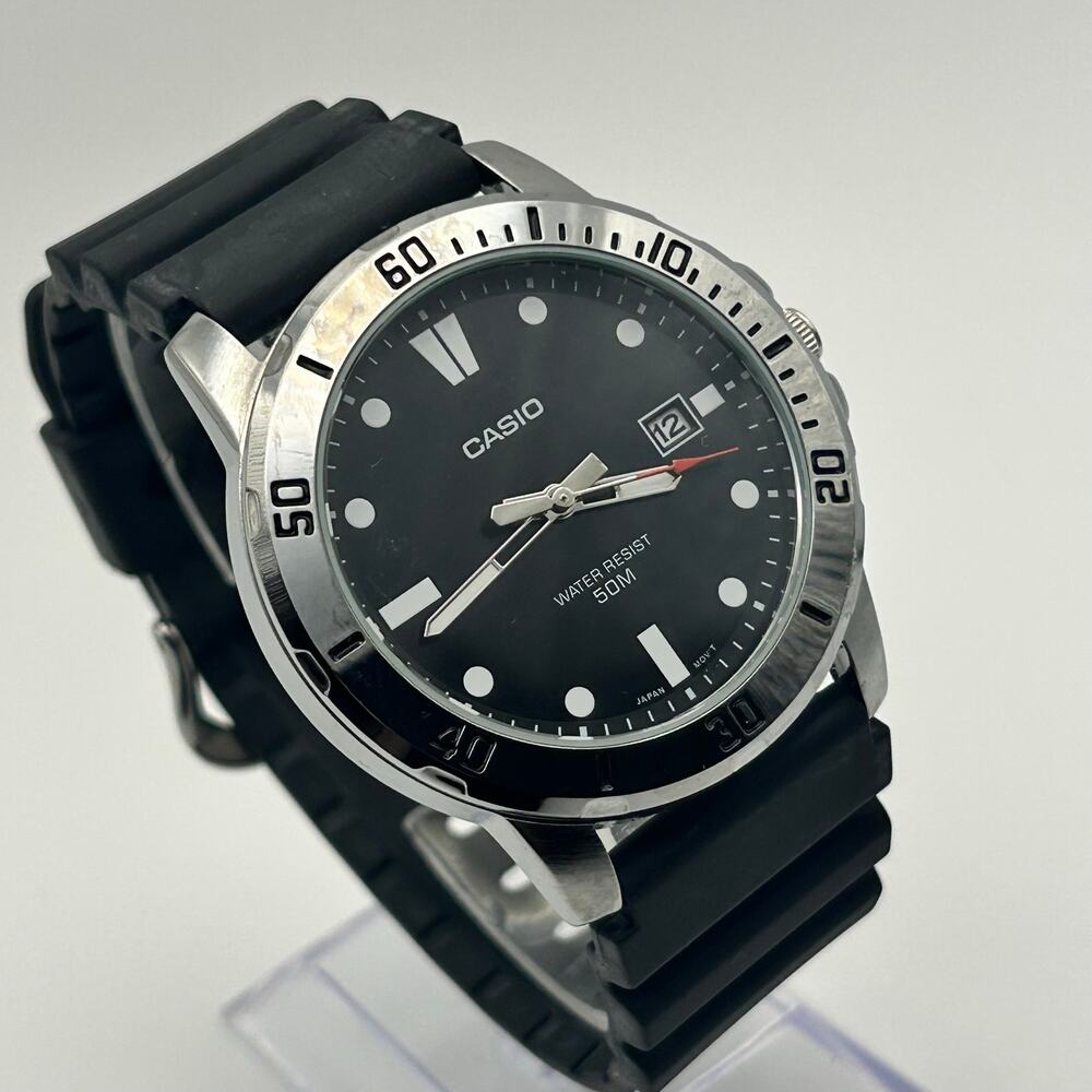 Casio MTP-VD01-1E Silver St. Steel Black Resin Strap Men’s Analog Watch